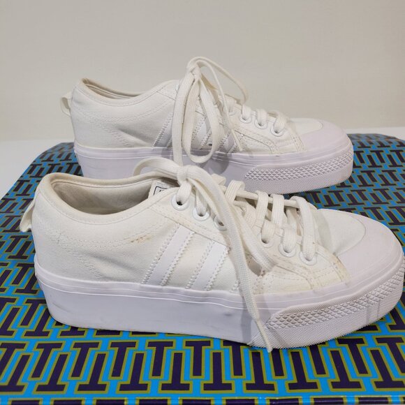 ADIDAS White Platform Canvas Sneaker Size 8.5 - Picture 3 of 14